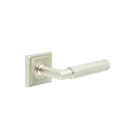 This is an image showing the Frelan - Piccadilly Door Handle on Square Stepped Satin Nickel available to order from Trade Door Handles in Kendal