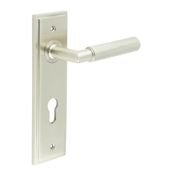 High quality image of Burlington - Piccadilly Door Handle Din Euro Backplate Satin Nickel Sku. BUR40KIT324