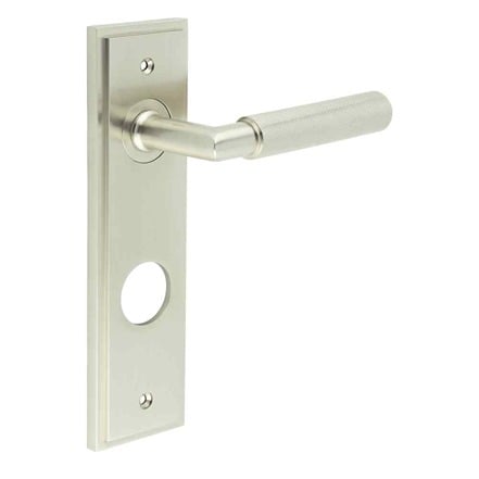High quality image of Burlington - Piccadilly Door Handle Din Bathroom Backplate Satin Nickel Sku. BUR40KIT325