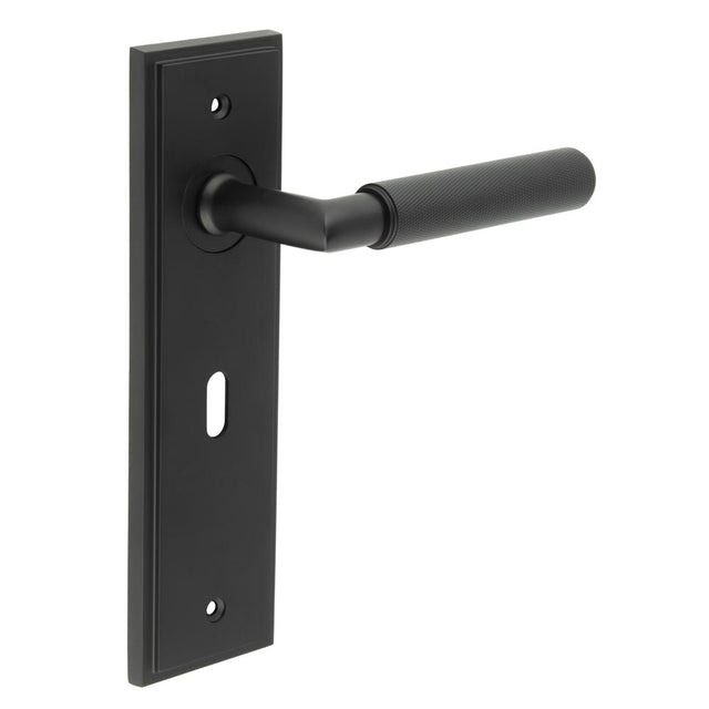 High quality image of Burlington - Piccadilly Door Handle Lock Backplate Black Sku. BUR40KIT334