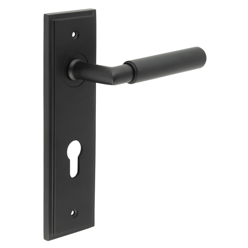 High quality image of Burlington - Piccadilly Door Handle Din Euro Backplate Matt Black Sku. BUR40KIT337