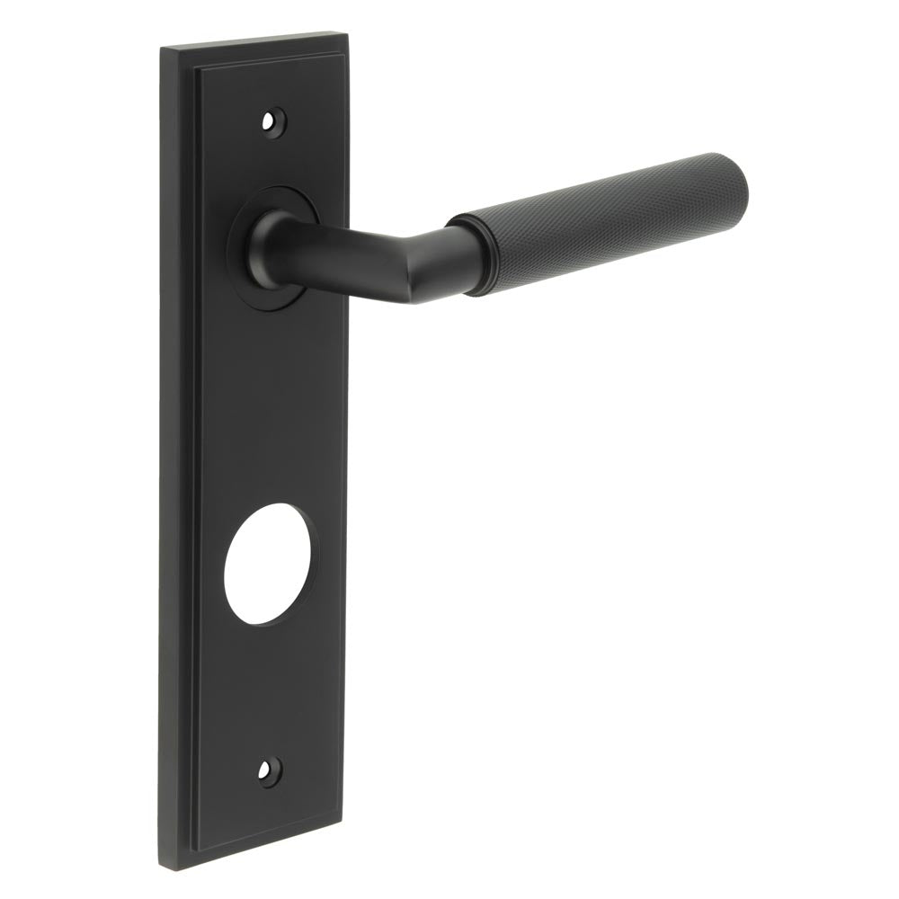 High quality image of Burlington - Piccadilly Door Handle Din Bathroom Backplate Matt Black Sku. BUR40KIT338