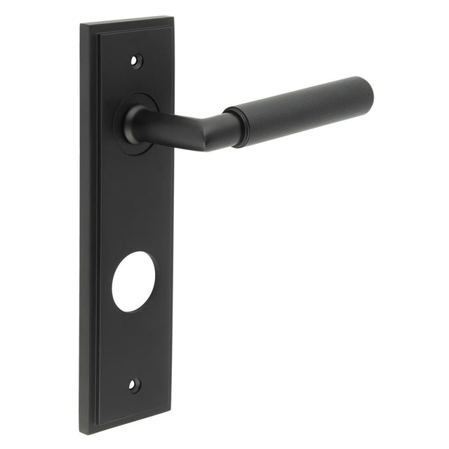 High quality image of Burlington - Piccadilly Door Handle Din Bathroom Backplate Matt Black Sku. BUR40KIT338