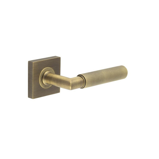 High quality image of Burlington - Piccadilly Door Handle on Square Plain Rose Antique Brass Sku. BUR40KIT6