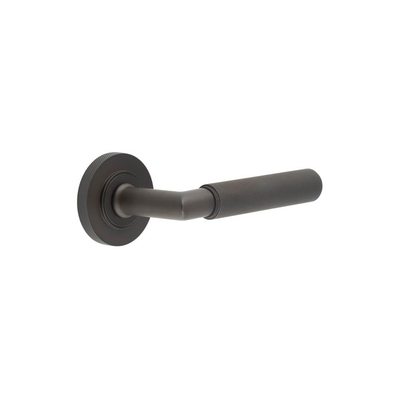 High quality image of Burlington - Piccadilly Door Handle on Knurled Rose Dark Bronze Sku. BUR40KIT83