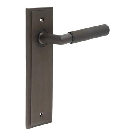 This is an image showing the Frelan - Piccadilly Door Handle Latch Backplate Dark Bronze available to order from Trade Door Handles in Kendal