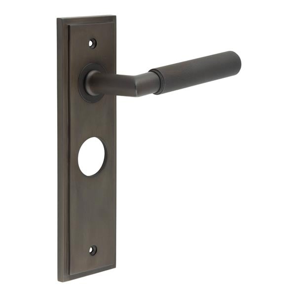 This is an image showing the Frelan - Piccadilly Door Handle Bathroom Backplate Dark Bronze available to order from Trade Door Handles in Kendal