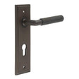High quality image of Burlington - Piccadilly Door Handle Din Euro Backplate Dark Bronze Sku. BUR40KIT90