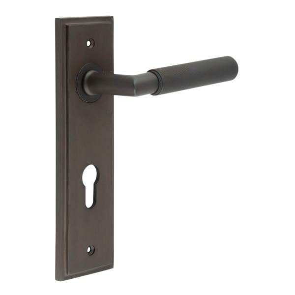 High quality image of Burlington - Piccadilly Door Handle Din Euro Backplate Dark Bronze Sku. BUR40KIT90
