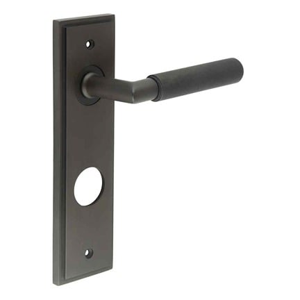 High quality image of Burlington - Piccadilly Door Handle Din Bathroom Backplate Dark Bronze Sku. BUR40KIT91