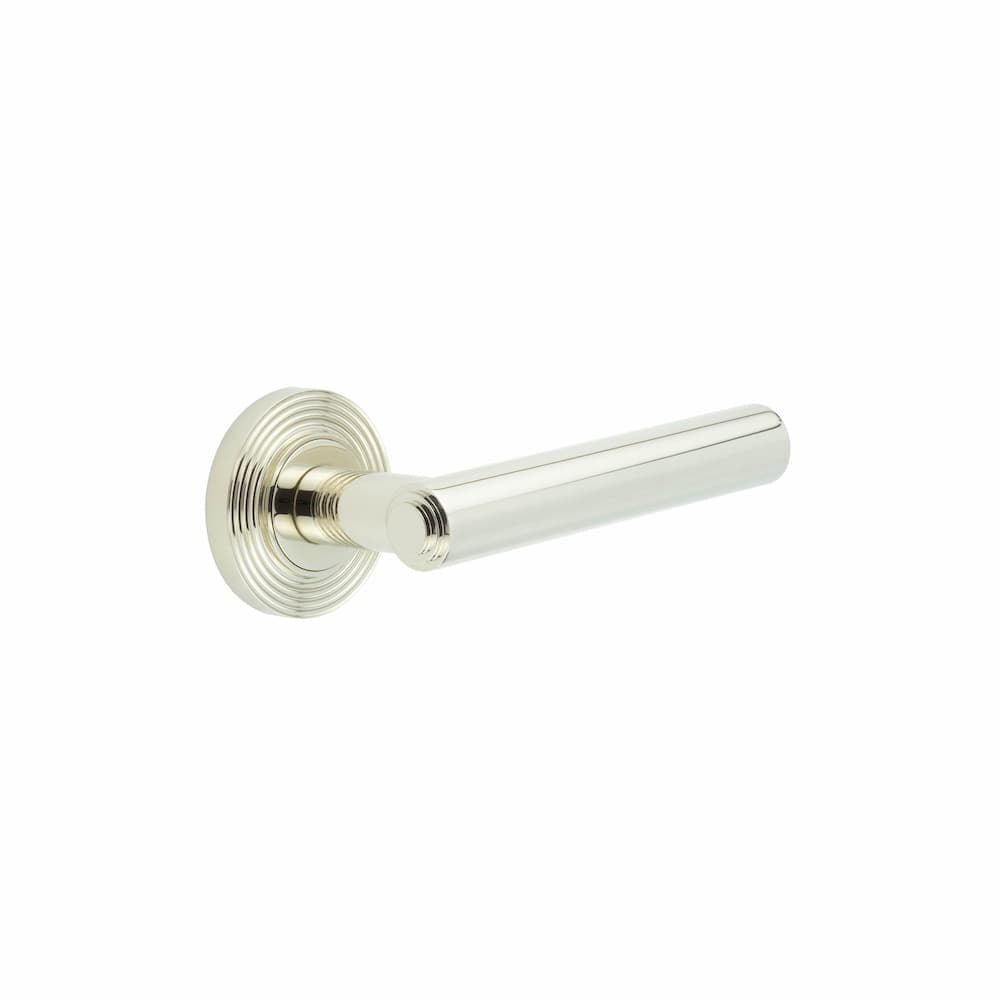 High quality image of Burlington - Richmond Door Handles Reeded Rose Polished Nickel Sku. BUR45KIT160