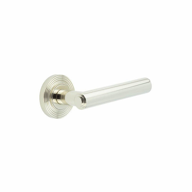 High quality image of Burlington - Richmond Door Handles Reeded Rose Polished Nickel Sku. BUR45KIT160