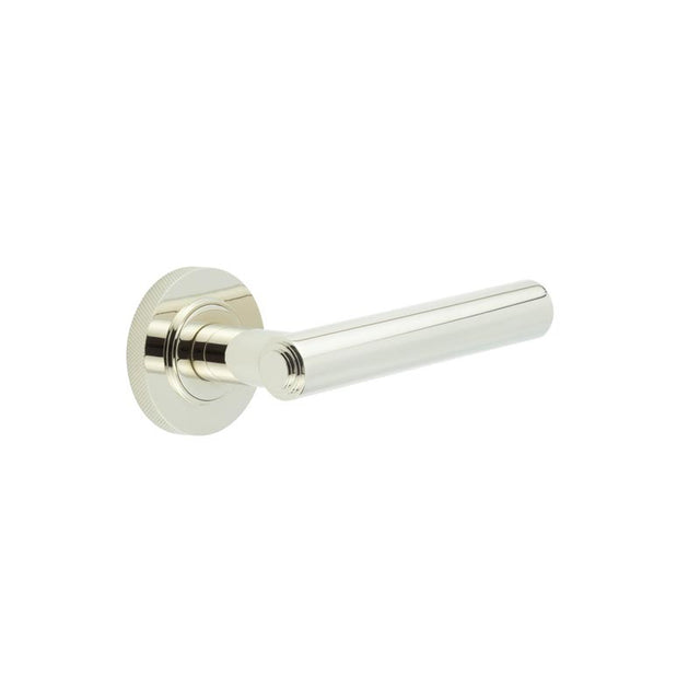 High quality image of Burlington - Richmond Door Handles Knurled Rose Polished Nickel Sku. BUR45KIT161