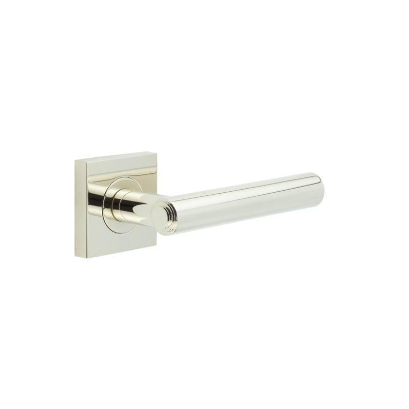 This is an image showing the Frelan - Richmond Door Handles Square Plain Polished Nickel available to order from Trade Door Handles in Kendal