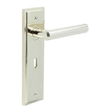 High quality image of Burlington - Richmond Door Handle Lock Backplate Polished Nickel Sku. BUR45KIT165