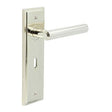 This is an image showing the Frelan - Richmond Door Handle Lock Backplate Polished Nickel available to order from Trade Door Handles in Kendal