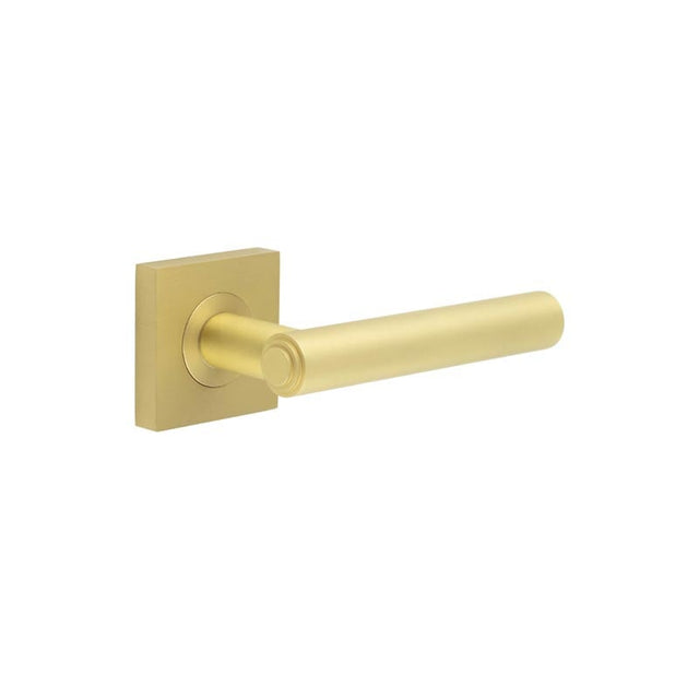 This is an image showing the Frelan - Richmond Door Handles Square Plain Satin Brass available to order from Trade Door Handles in Kendal