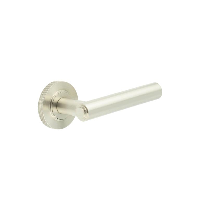 This is an image showing the Frelan - Richmond Door Handles Knurled Rose Satin Nickel available to order from Trade Door Handles in Kendal