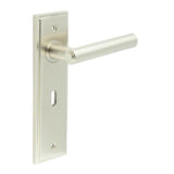 High quality image of Burlington - Richmond Door Handle Lock Backplate Satin Nickel Sku. BUR45KIT321