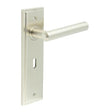 This is an image showing the Frelan - Richmond Door Handle Lock Backplate Satin Nickel available to order from Trade Door Handles in Kendal