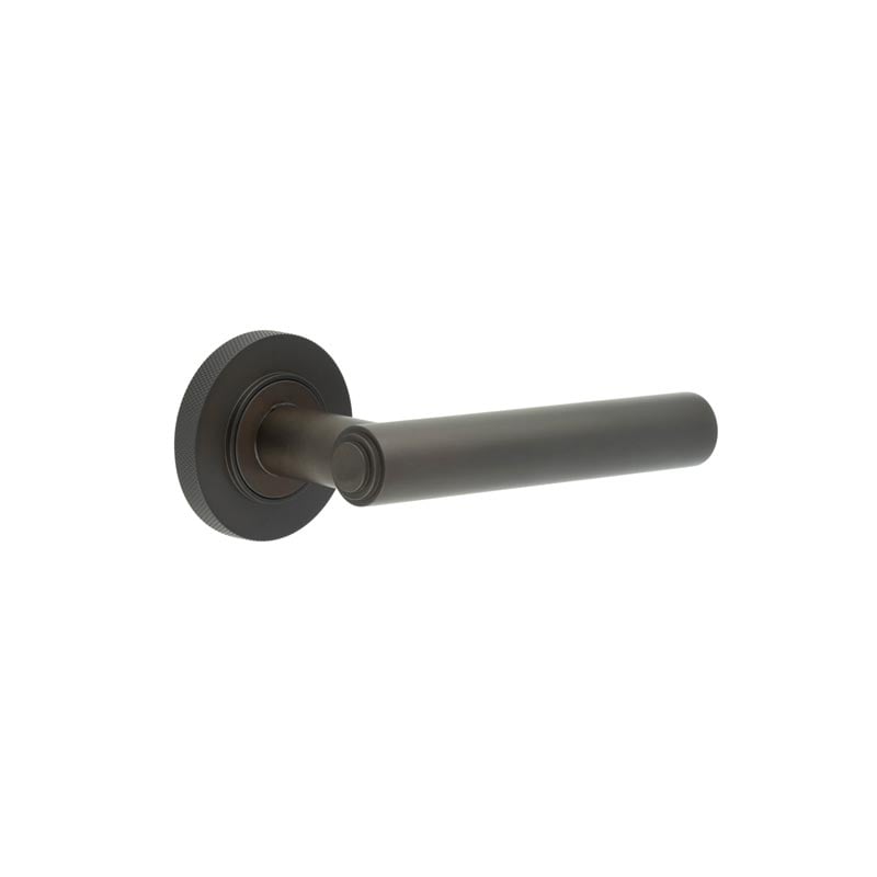 This is an image showing the Frelan - Richmond Door Handles Knurled Rose Dark Bronze available to order from Trade Door Handles in Kendal