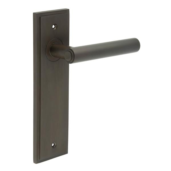 This is an image showing the Frelan - Richmond Door Handle Latch Backplate Dark Bronze available to order from Trade Door Handles in Kendal