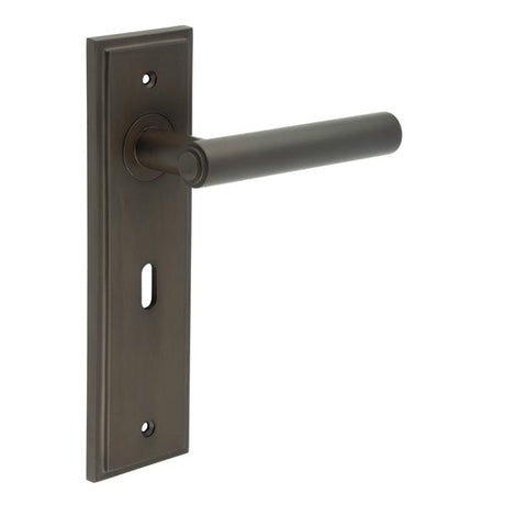 High quality image of Burlington - Highgate Door Handle Lock Backplate Dark Bronze Sku. BUR45KIT87