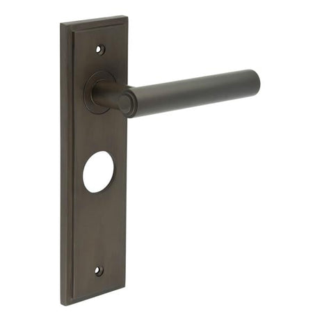 This is an image showing the Frelan - Richmond Door Handle Bathroom Backplate Dark Bronze available to order from Trade Door Handles in Kendal