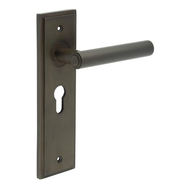 This is an image showing the Frelan - Richmond Door Handle Euro Backplate Dark Bronze available to order from Trade Door Handles in Kendal