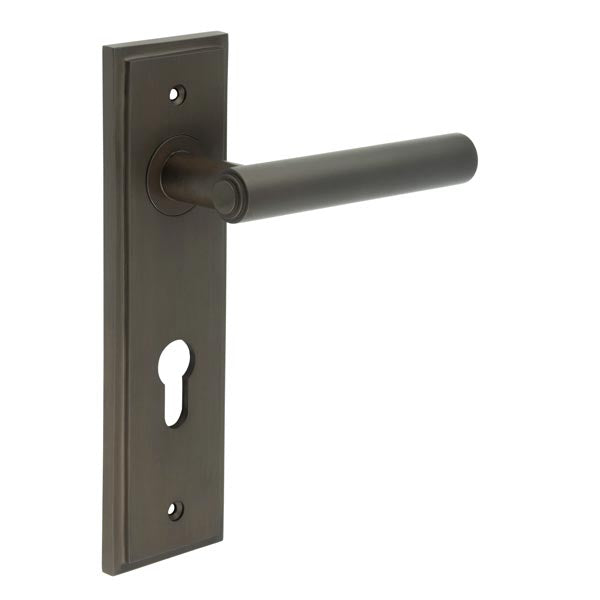 High quality image of Burlington - Richmond Door Handle Din Euro Backplate Dark Bronze Sku. BUR45KIT90