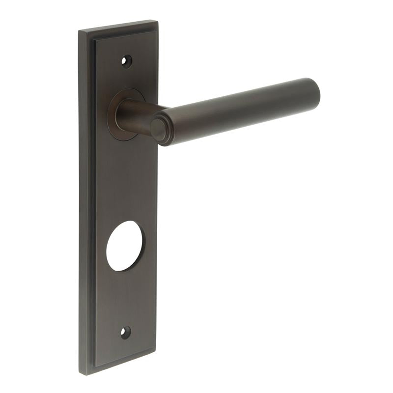 High quality image of Burlington - Richmond Door Handle Din Bathroom Backplate Dark Bronze Sku. BUR45KIT91