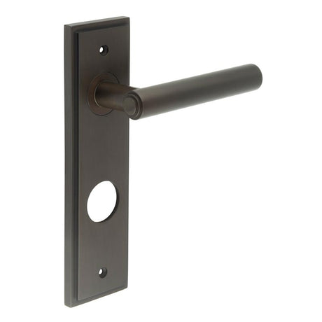 High quality image of Burlington - Richmond Door Handle Din Bathroom Backplate Dark Bronze Sku. BUR45KIT91