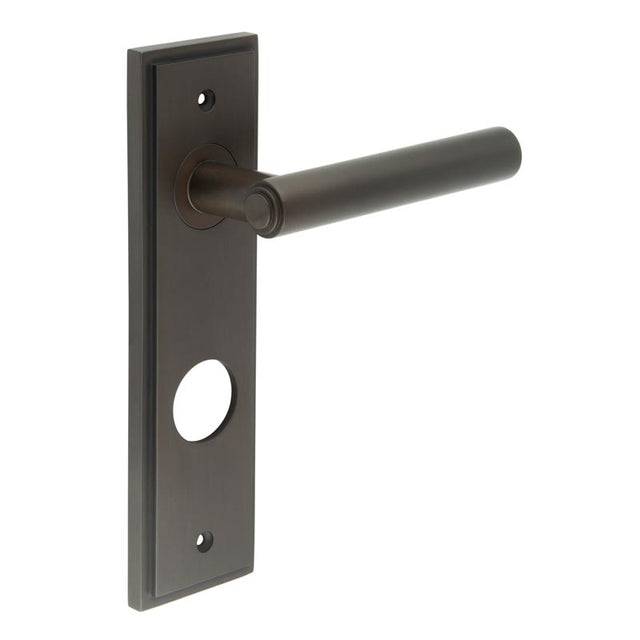 High quality image of Burlington - Richmond Door Handle Din Bathroom Backplate Dark Bronze Sku. BUR45KIT91