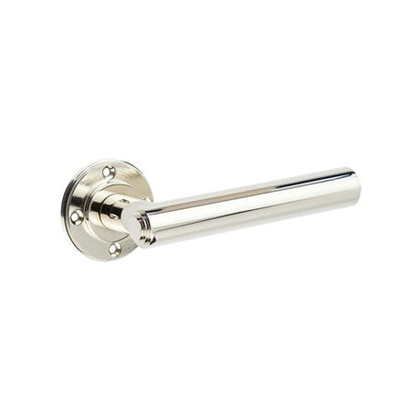 This is an image showing the Burlington - Richmond Polished Nickel Lever on Rose Door Handles - Roses Sold Se available to order from Trade Door Handles in Kendal