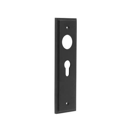 Frelan Hardware Door Furniture Black Burlington - 200x55mm MB Euro 47.5mm C/C Backplates for lever on rose