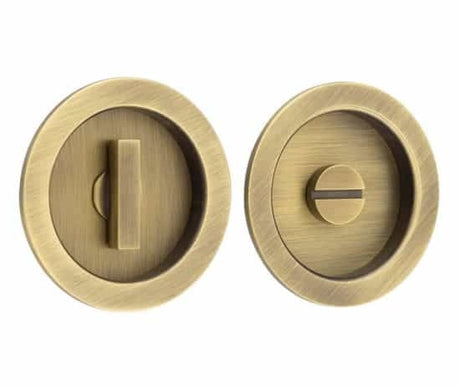 Frelan Hardware Door Furniture Antique Brass / Flush Pull / Round Burlington - 65x12x3mm AB round concealed WC flush pull set