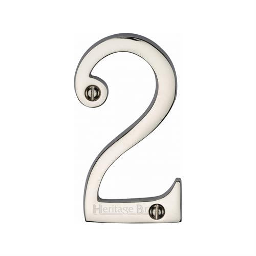 Heritage Brass Numeral 2 Face Fix 76mm (3") Polished Nickel Finish
