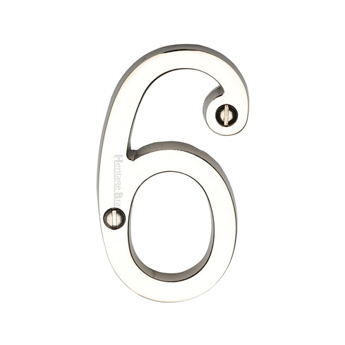 Heritage Brass Numeral 6 Face Fix 76mm (3") Polished Nickel Finish