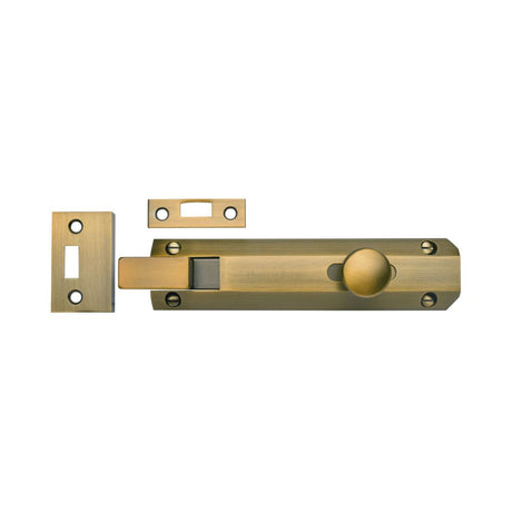 High quality image of Heritage Brass - Door Bolt Necked Flat 6" Antique Brass Finish | Sku. c1694-6-at | Trade Door Handles, Kendal.