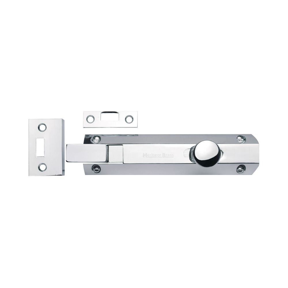 High quality image of Heritage Brass - Door Bolt Necked Flat 6" Polished Chrome Finish | Sku. c1694-6-pc | Trade Door Handles, Kendal.