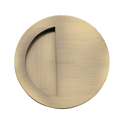 Heritage Brass - Round Half Moon Flush Pull Antique Brass Finish