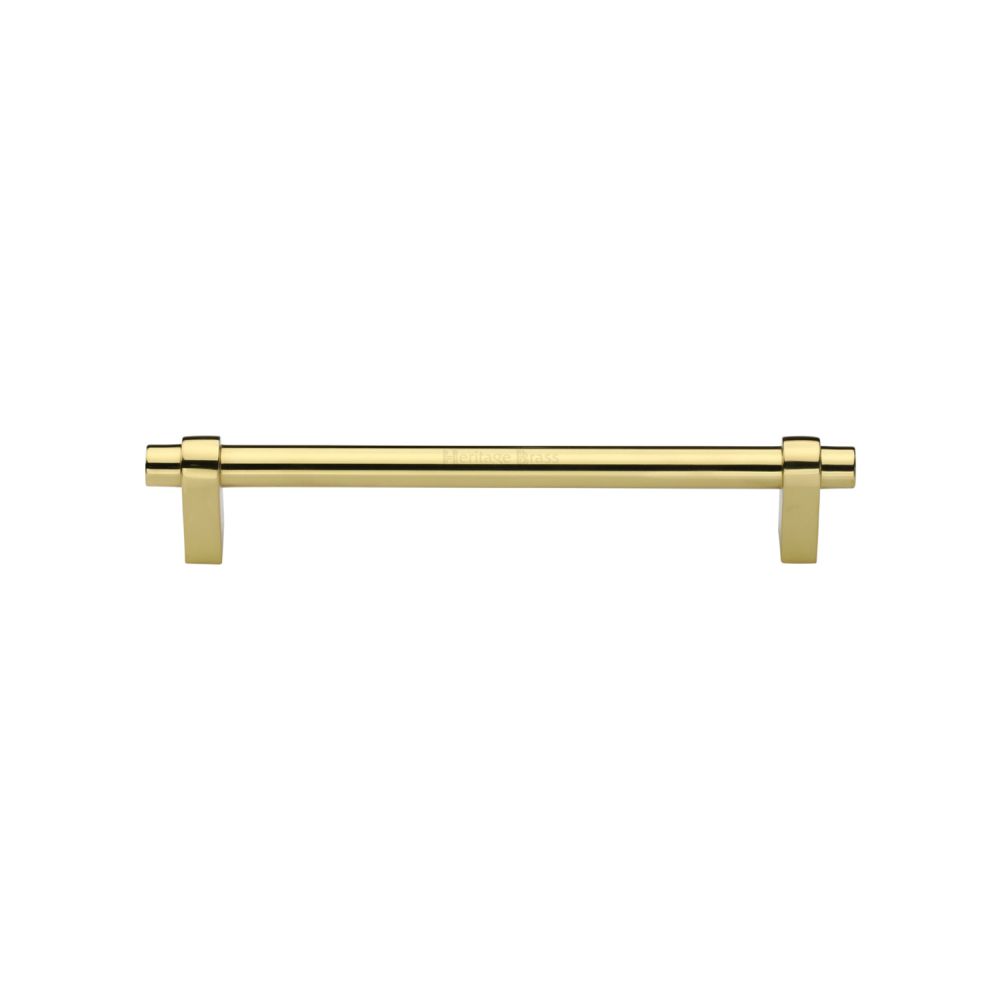 High quality image of Heritage Brass - Cabinet Pull Industrial Design 128mm CTC Polished Brass Finish | Sku. c2480-128-pb | Trade Door Handles, Kendal.