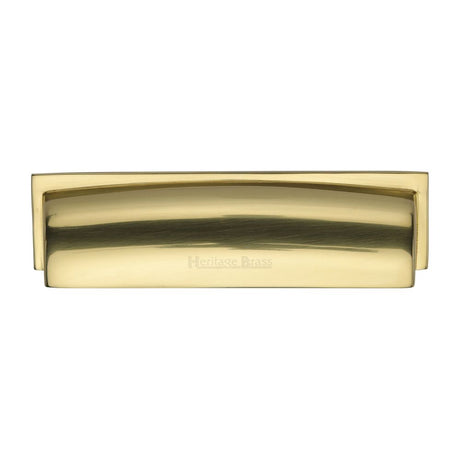 High quality image of Heritage Brass - Drawer Cup Pull Shropshire Design 152mm CTC Polished Brass Finish | Sku. c2765-152-pb | Trade Door Handles, Kendal.