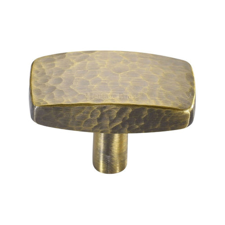 High quality image of Heritage Brass - Cabinet Knob Rectangular Hammered Design 47mm Antique Brass Finish | Sku. c3386-47-at | Trade Door Handles, Kendal.