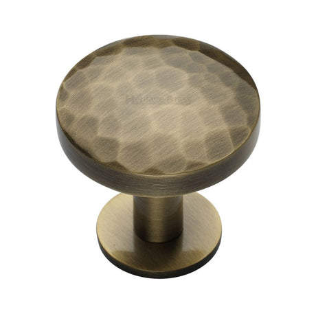 High quality image of Heritage Brass - Cabinet Knob Round Hammered Design with Rose 38mm Antique Brass Fi | Sku. c3876-38-at | Trade Door Handles, Kendal.