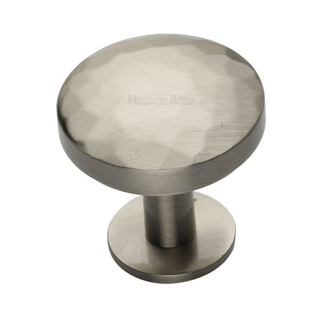 High quality image of Heritage Brass - Cabinet Knob Round Hammered Design with Rose 38mm Satin Nickel F | Sku. c3876-38-sn | Trade Door Handles, Kendal.