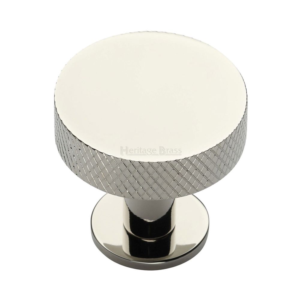 High quality image of Heritage Brass - Cabinet Knob Disc Knurled Design with Rose 38mm Polished Nickel Fin | Sku. c3882-38-pnf | Trade Door Handles, Kendal.