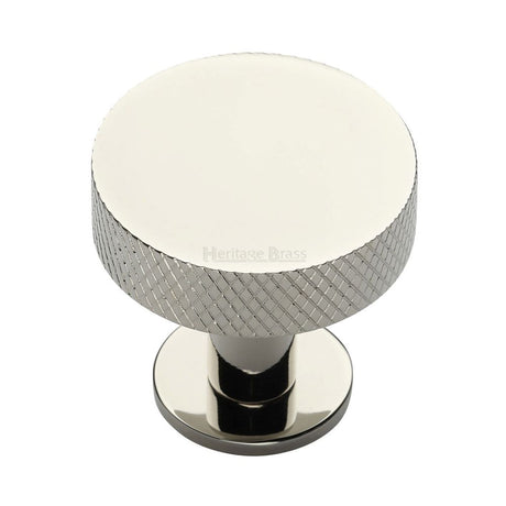 High quality image of Heritage Brass - Cabinet Knob Disc Knurled Design with Rose 38mm Polished Nickel Fin | Sku. c3882-38-pnf | Trade Door Handles, Kendal.