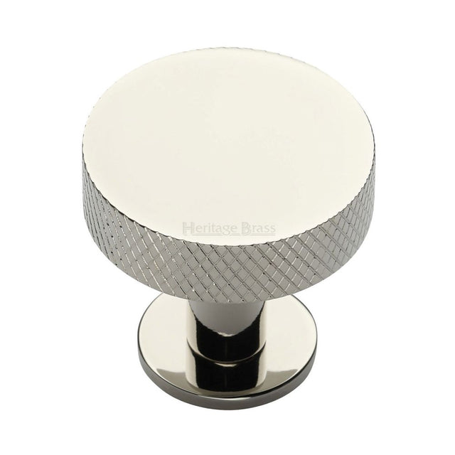 High quality image of Heritage Brass - Cabinet Knob Disc Knurled Design with Rose 38mm Polished Nickel Fin | Sku. c3882-38-pnf | Trade Door Handles, Kendal.