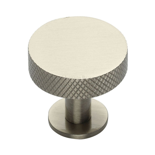 High quality image of Heritage Brass - Cabinet Knob Disc Knurled Design with Rose 38mm Satin Nickel Fin | Sku. c3882-38-sn | Trade Door Handles, Kendal.